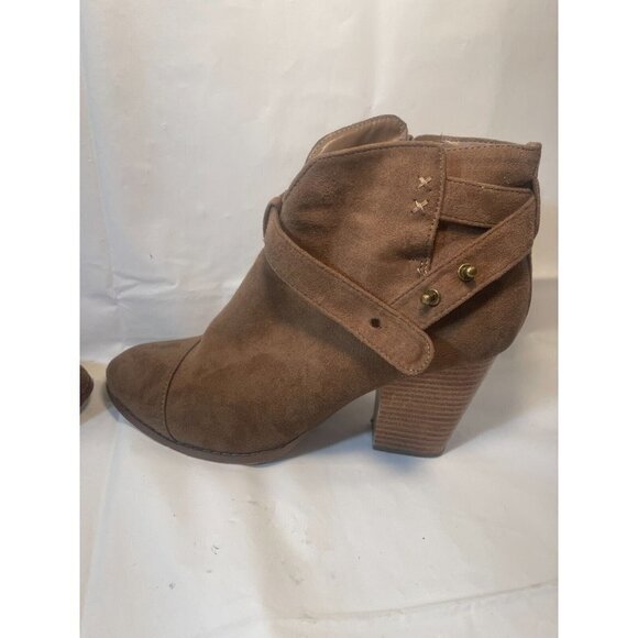 CHARLOTTE Russe Khaki Women's Ankle Faux Suede Boots Size 9 Side Zipper - Picture 10 of 14